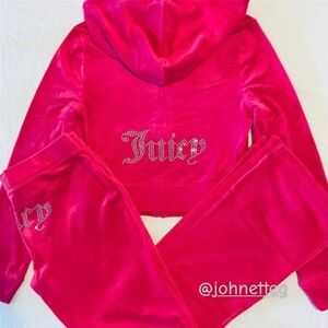 🔥JUICY COUTURE OG Bling Velour Iconic Tracksuit Hoodie & Pants Vixen Pink MEDIUM